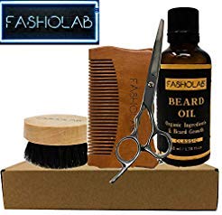 Beard Grooming Kit for Men - Organic Beard Growth - Professional Barber Beard Trimming Set - Beard Brush Beard Oil Wooden Comb Sharp Stainless Steel Scissors - Scented Beard Gift for Him