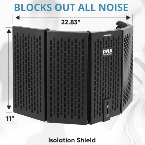 Pyle Studio Microphone Sound Isolation - Enhance Vocals & Singing with 5 Folding Acoustic Panels, Adjustable Depth & Removable Shock Mount - Ideal Podcast Equipment for Singers & Recording