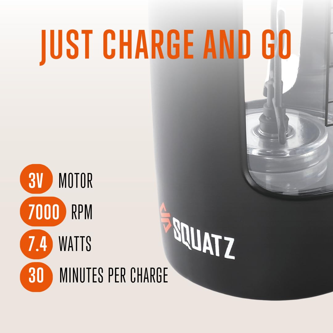 SQUATZ Electric Protein Shaker Bottle - Workout Blender Bottle - Portable Gym Shake Mixer, USB Rechargeable - 22oz