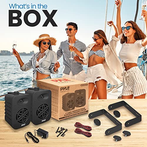 PyleUsa Bluetooth Indoor Outdoor Speakers Pair - 300 Watt Dual Waterproof 4” 2-Way Full Range Speaker System W/ 1/2” High Compliance Polymer Tweeter - Home, Boat, Deck, Patio, Poolside - PDWRBT46BK,black