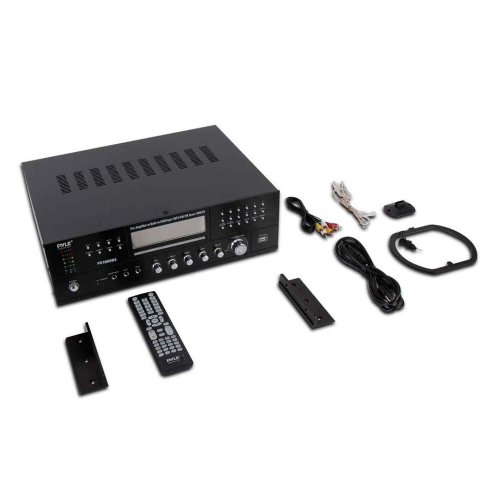 Pyle 4 Channel Wireless Bluetooth Amplifier - 3000W Peak Stereo Audio Receiver FM Radio - USB - 2 Mic Inputs w/ Echo - HDMI - 24-Bit Decode - CD/DVD - Subwoofer Output - LED - Rack Mount - PD3000BA
