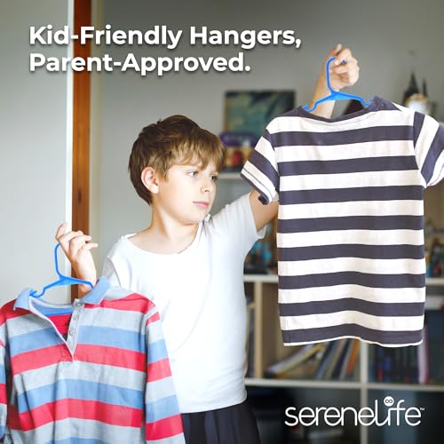 SereneLife 60 Pack Plastic Kids Hangers – Non-Slip Baby Hangers for Closet, Space-Saving Thin Design for Organizing Clothes, Infant, Toddler, and Newborn Clothing (Blue)
