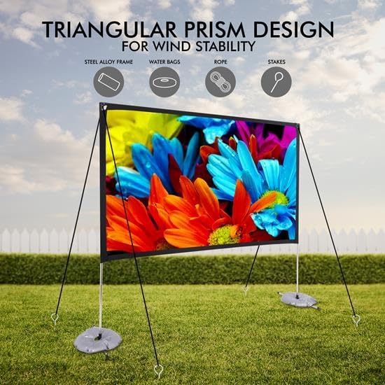 Pyle Projector Screen with Stand - 80" 16:9 HD 4K Portable Lightweight Freestanding Foldable Indoor Outdoor Movie Projection Display with Frame for Home Theater