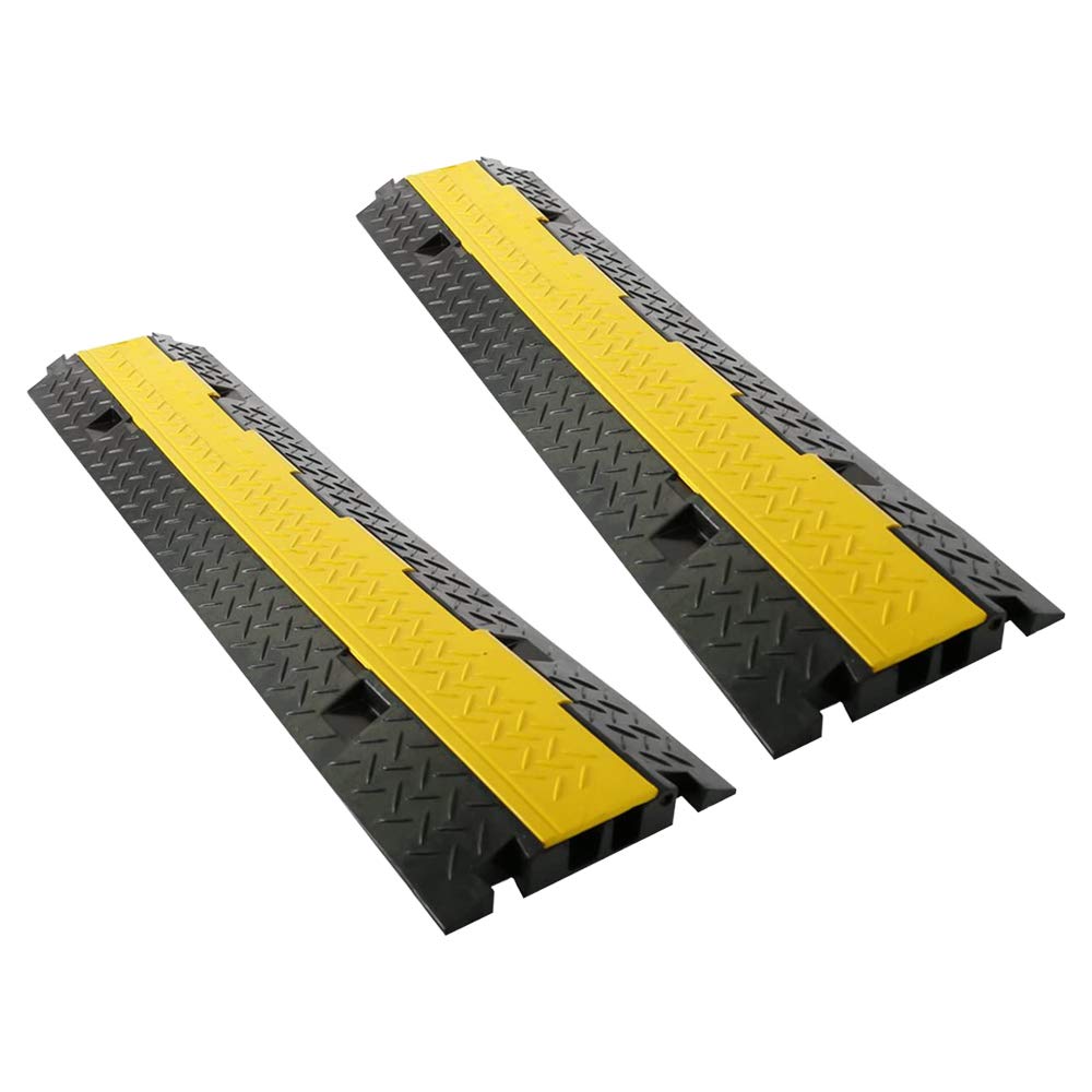 Pyle Durable Cable Ramp Protective Cover - 2,000 lbs. Heavy Duty Hose & Cable Track Protector w/ Flip-open Top Cover & 2-Ch. Groove Design, Cable Concealer for Outdoor/Indoor Use, 2 Pack - PCBLCO26X2
