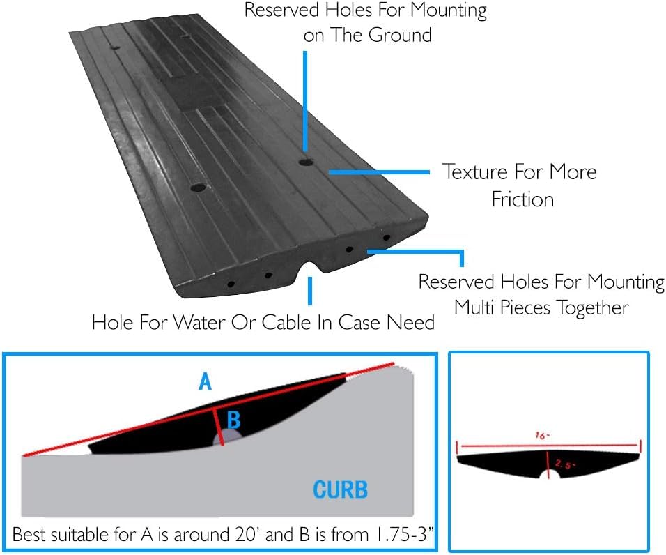 Pyle Car Driveway Adjustable Curb Ramps - 3 Pack Heavy Duty Rubber Threshold Ramp Kit Set -For Loading Dock, Garage, Sidewalk, Truck, Scooter, Bike, Motorcycle & Wheelchair Mobility- PCRBDR23