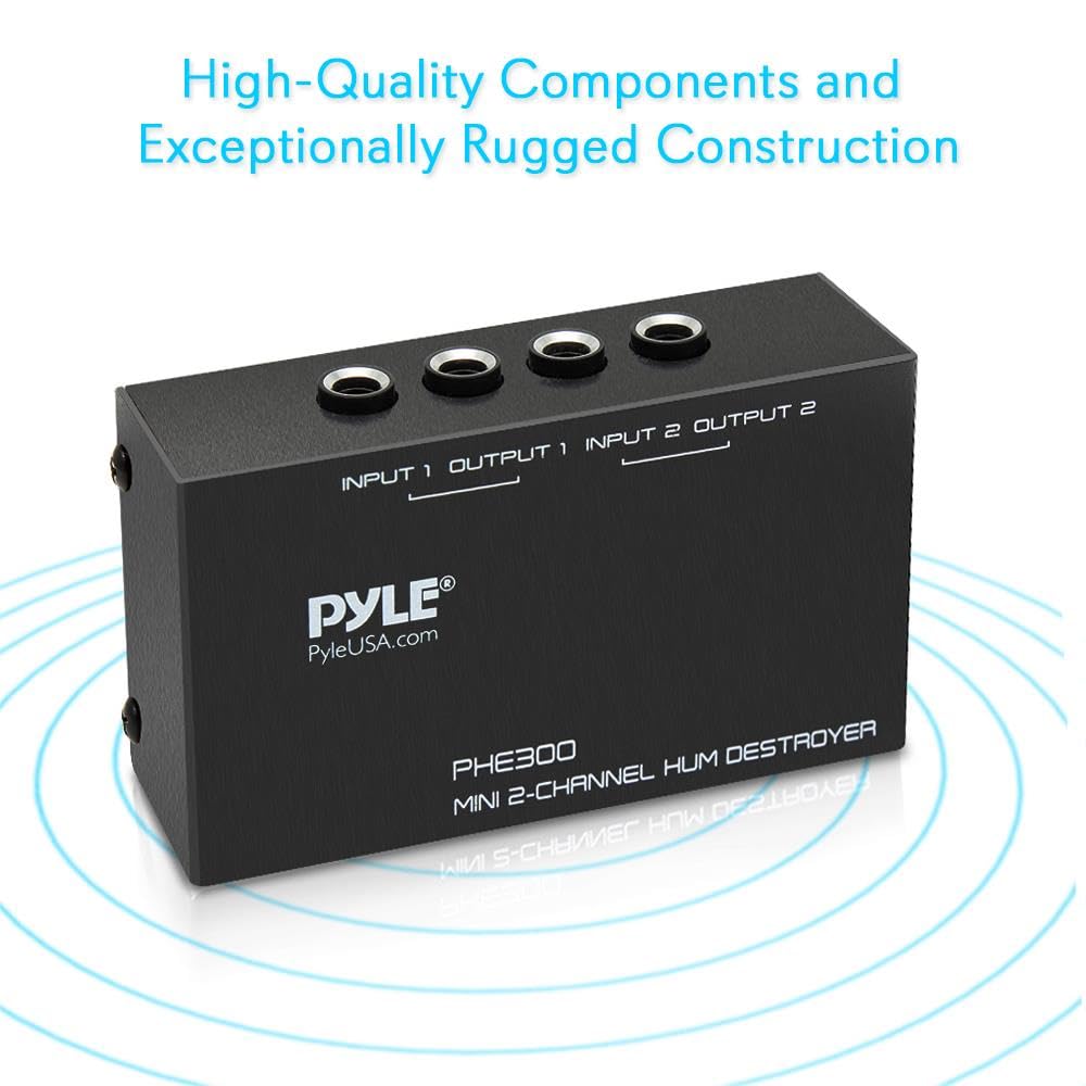 PYLE-PRO Compact Mini Hum Eliminator Box-2 Channel Passive Ground Loop Isolator, Noise Filter, AC Buzz Destroyer, Hum Killer w/ 2 1/4-Inch TRS Input and Output for 2 Mono /1 Stereo Signal