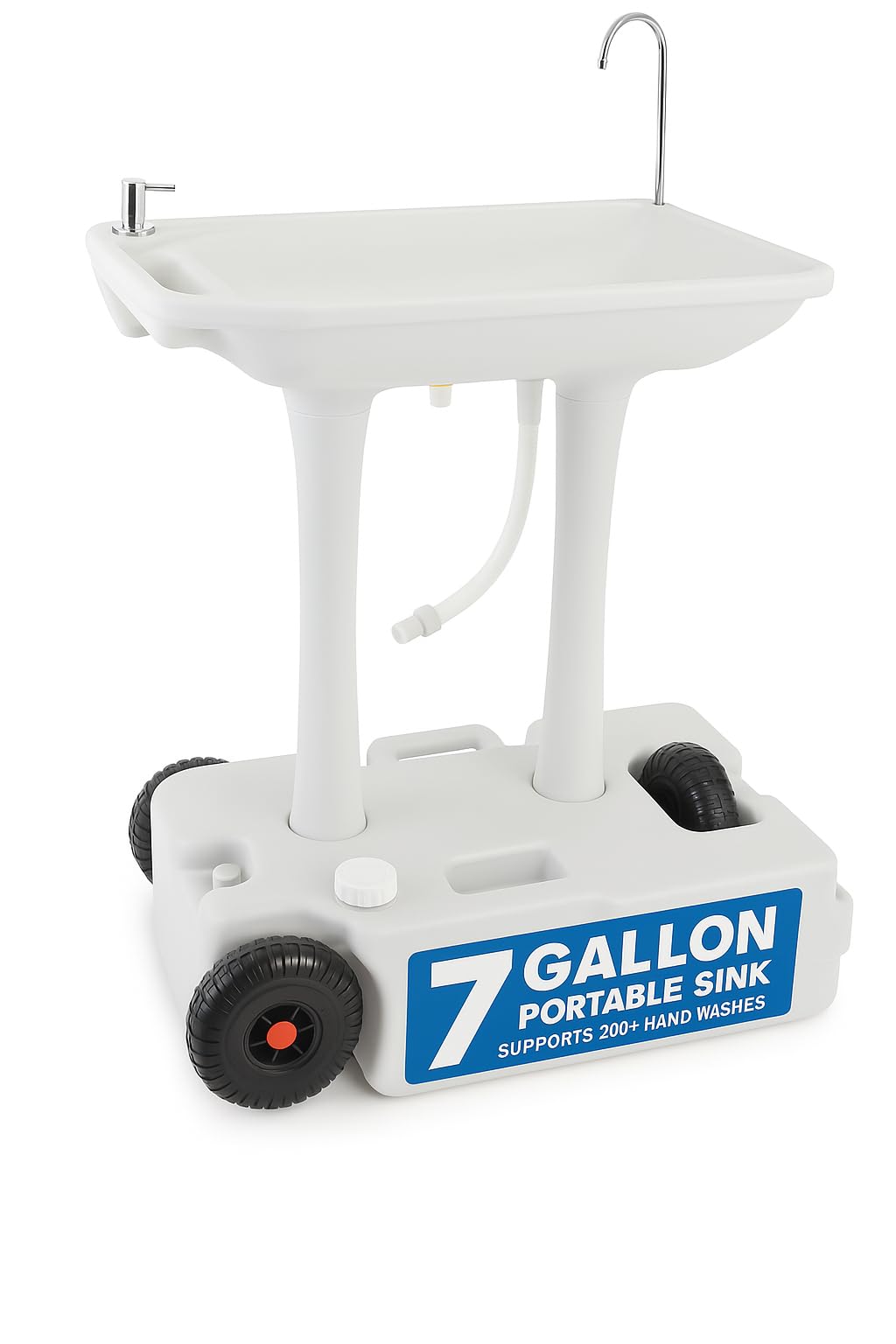 SereneLife Portable Camping Sink with 30L (7+ Gallon) Built-In Water Tank, Large Wheels, Hands-Free Foot Pump, Extra-Large Basin, and 5L Soap Dispenser – Ideal for Outdoors, Camping, and Worksites