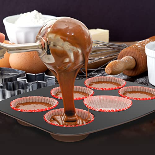 NutriChef 8-Piece Nonstick Stackable Bakeware Set - PFOA, PFOS, PTFE Free Baking Tray Set w/Non-Stick Coating, 450°F Oven Safe, Round Cake, Loaf, Muffin, Wide/Square Pans, Cookie Sheet (Brown)
