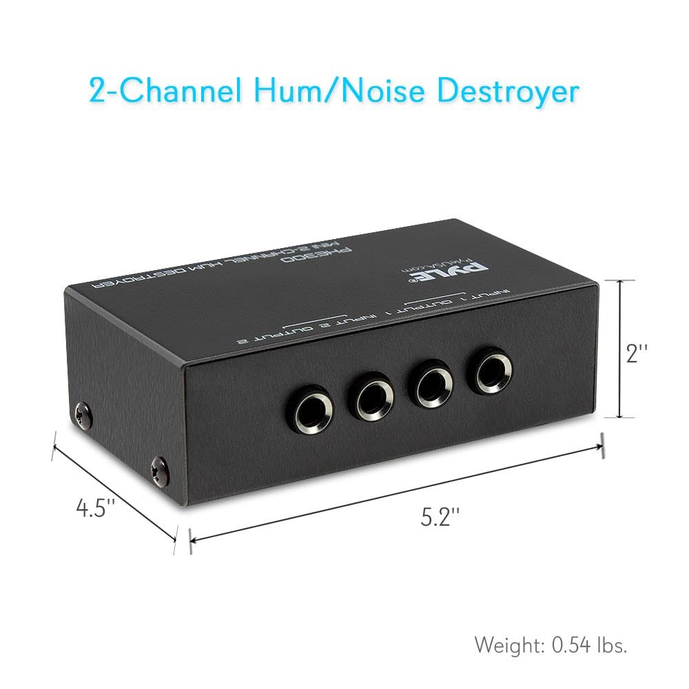 PYLE-PRO Compact Mini Hum Eliminator Box-2 Channel Passive Ground Loop Isolator, Noise Filter, AC Buzz Destroyer, Hum Killer w/ 2 1/4-Inch TRS Input and Output for 2 Mono /1 Stereo Signal