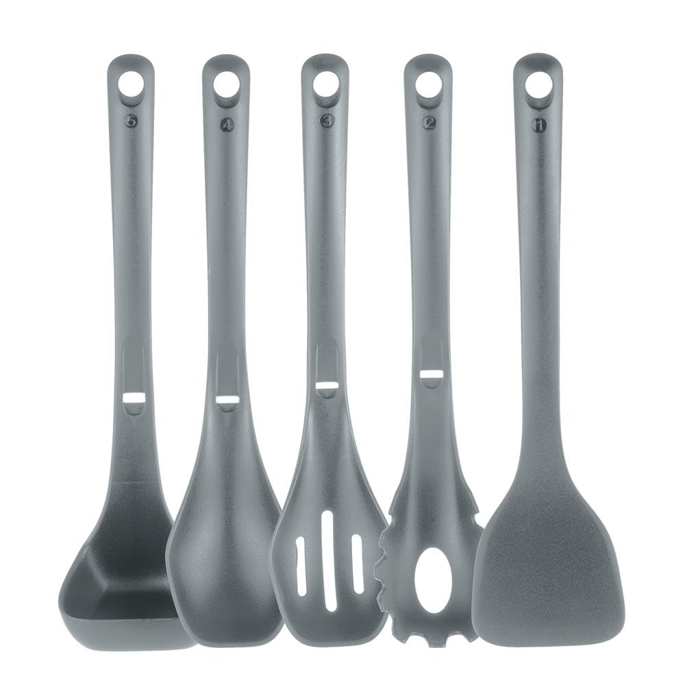Kitchen Cooking Utensils Set - Includes Solid Spatula, Pasta Fork, Solid Spoon, Slotted Spoon & Tool Seat, Works with Model: NCCWSTKGRY (Gray)