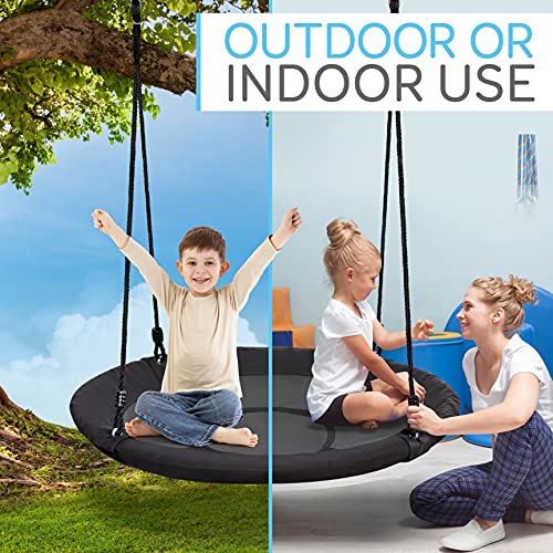 SereneLife Saucer Swing with Tree Hang Kit, 40” Outdoor Tree Swing, 2 Adjustable Hanging Rope Straps and Center Swivel Spinner for Kids (Green)
