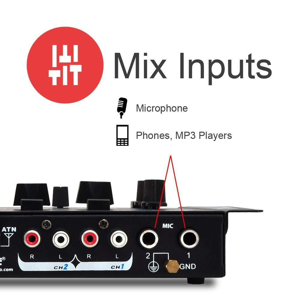 Pyle, 3 Wireless Audio Machine-3 Channel Bluetooth Compatible DJ Controller Sound Mixer System with Mic-Talkover, USB Reader, Dual RCA Phono/Line in, Microphone Input, Headphone Jack PMX7BU