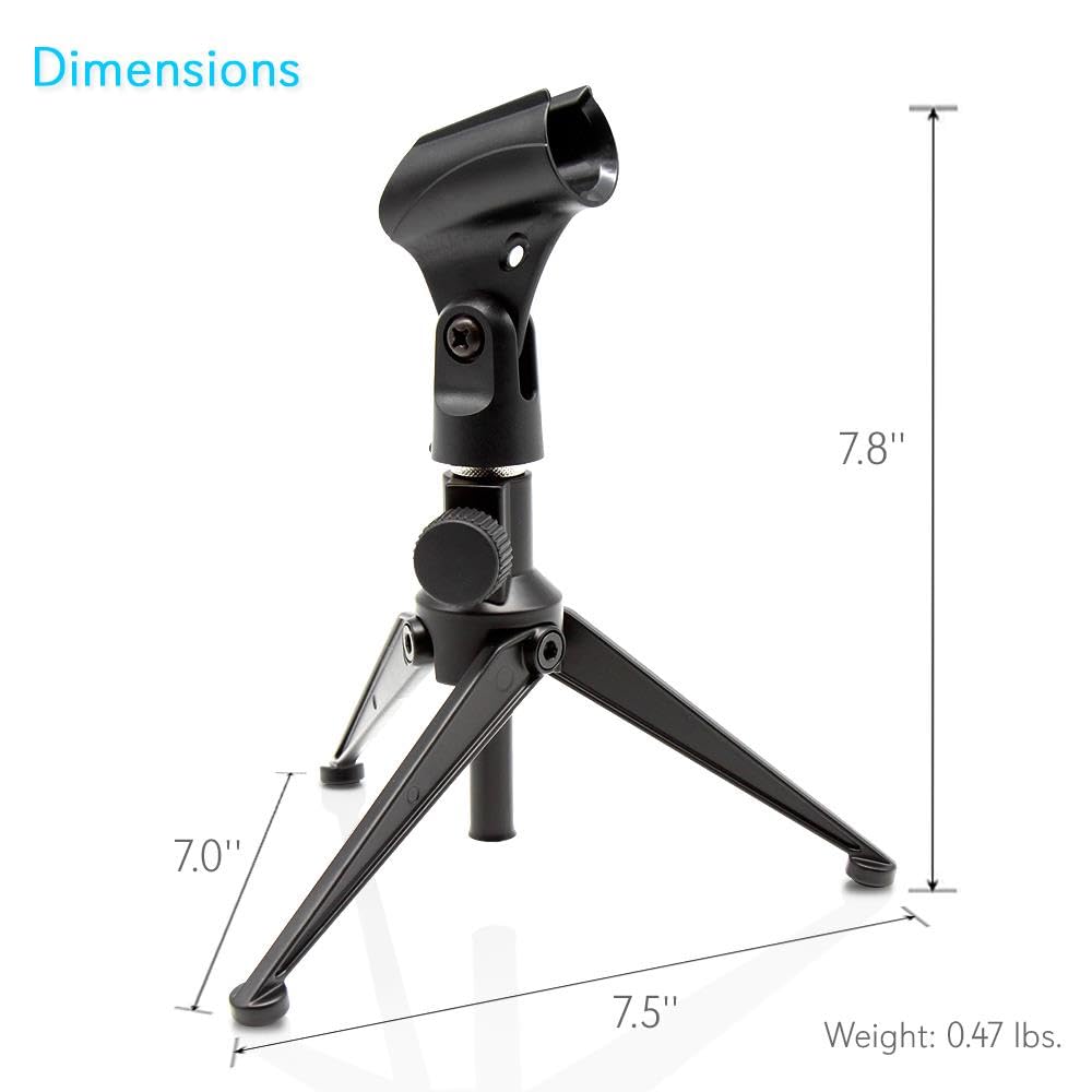 Pyle Desktop Microphone Stand - Heavy Duty Die-Cast Metal Tripod - Adjustable height 4.7” to 8.7” H, Heavy Duty Clutch Supports up to 5 Lbs. - Ideal for Podcasts, Desktop Recording, Office - PMKSDT25