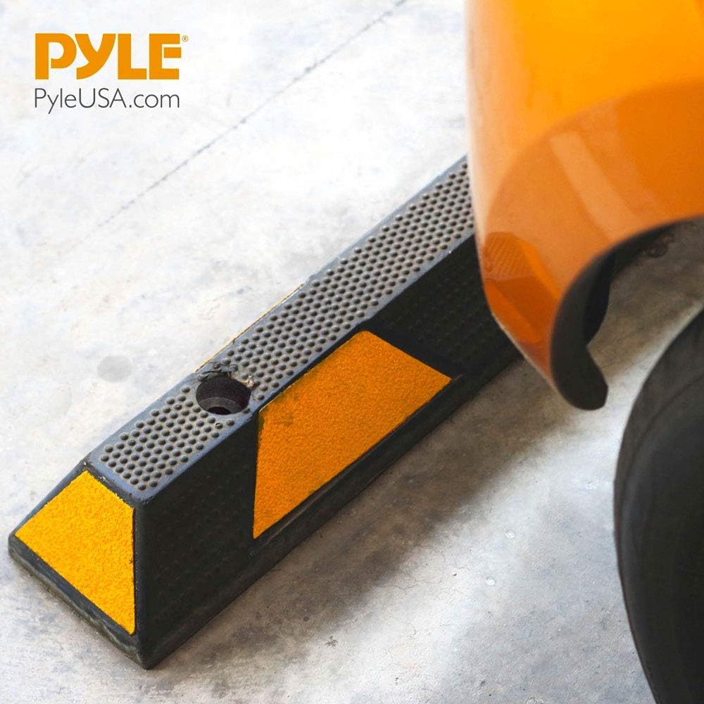 Pyle 72 Inch Heavy Duty Vehicle Rubber Car Parking Wheel Guide Stopper for Driveways, Parking Lot Spots, and Garages, Pack of 2, Black
