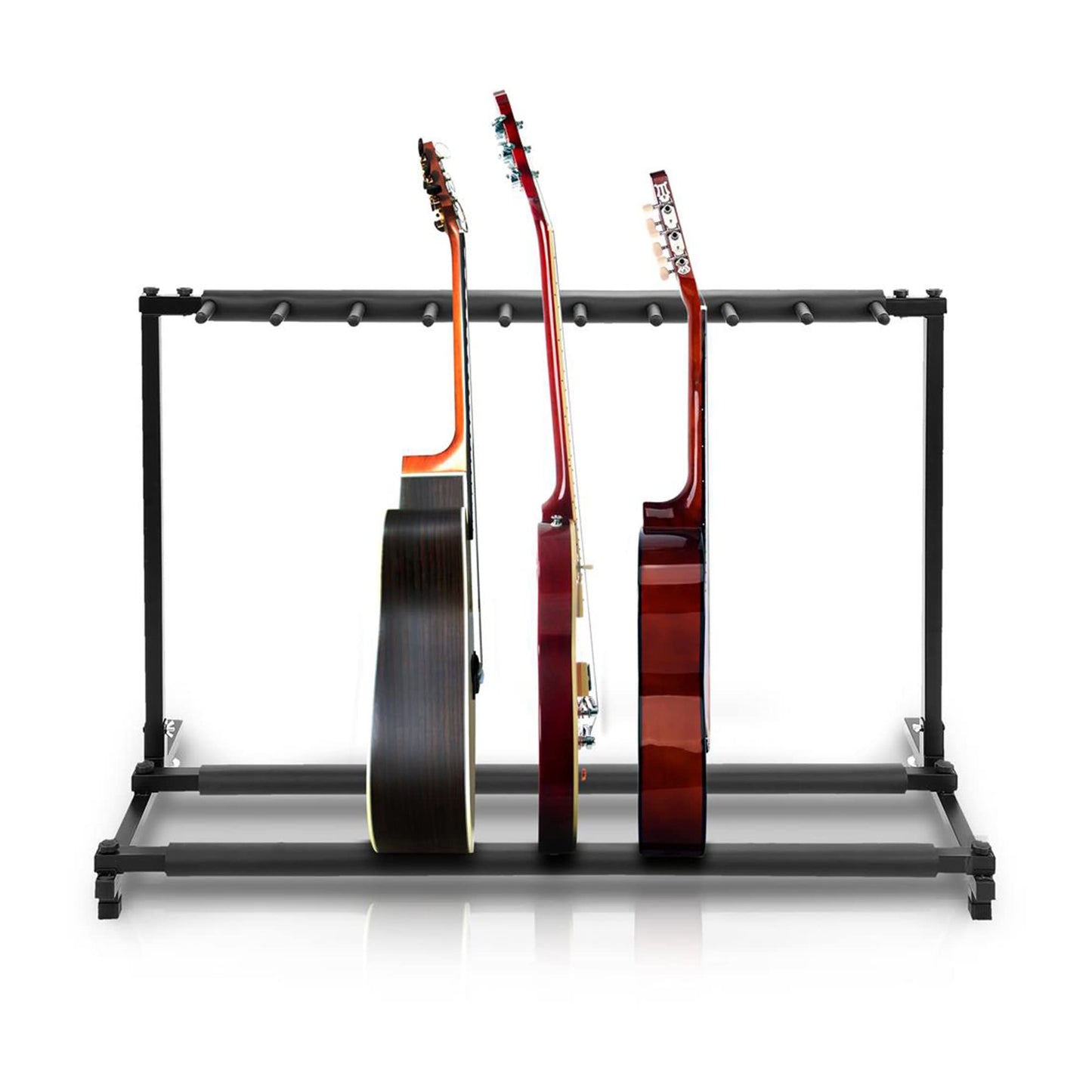 PYLE Guitar Rack – 9 Space Foldable Guitar Stand, Universal Portable & Collapsible Multi Guitar Holder, Easy Storage Guitar Support, Securely Holds Multiple Guitars- Acoustic, Electric, & Bass Guitars