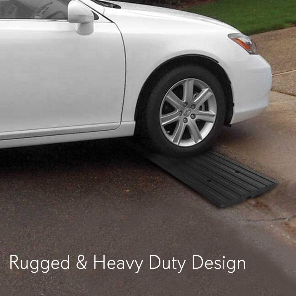 Pyle Car Driveway Adjustable Curb Ramps - 3 Pack Heavy Duty Rubber Threshold Ramp Kit Set -For Loading Dock, Garage, Sidewalk, Truck, Scooter, Bike, Motorcycle & Wheelchair Mobility- PCRBDR23