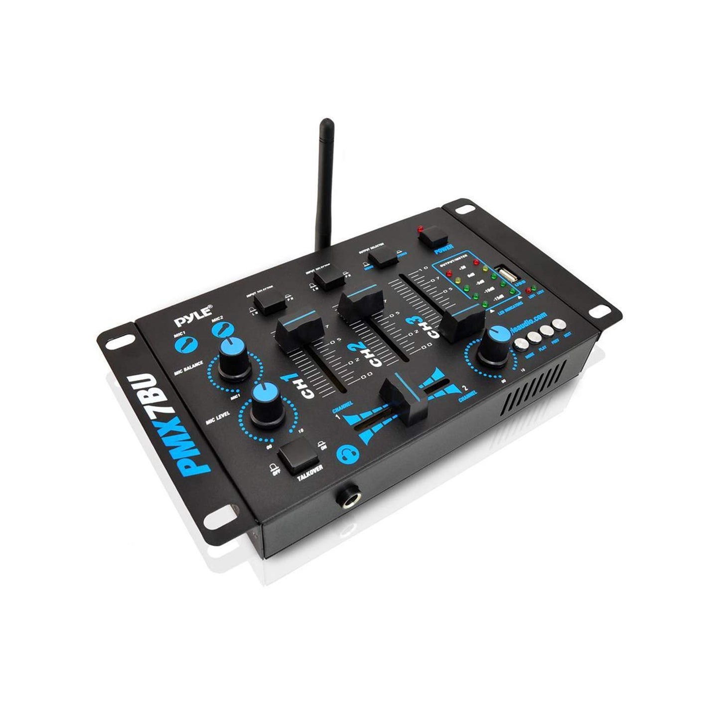 Pyle, 3 Wireless Audio Machine-3 Channel Bluetooth Compatible DJ Controller Sound Mixer System with Mic-Talkover, USB Reader, Dual RCA Phono/Line in, Microphone Input, Headphone Jack PMX7BU