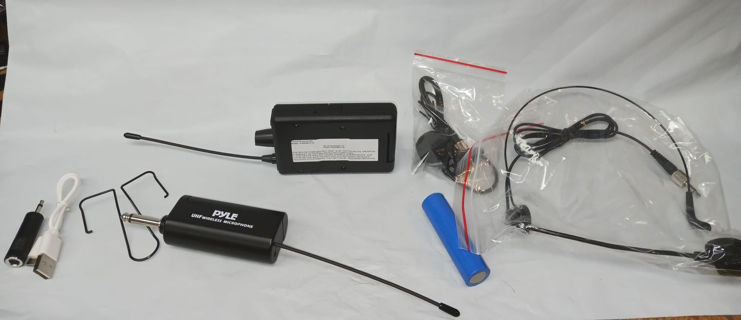 Pyle UHF Wireless Microphone System Kit - Portable Professional Cordless Microphone Set with Headset, Lavalier, Beltpack Transmitter, Receiver - Karaoke & Conference
