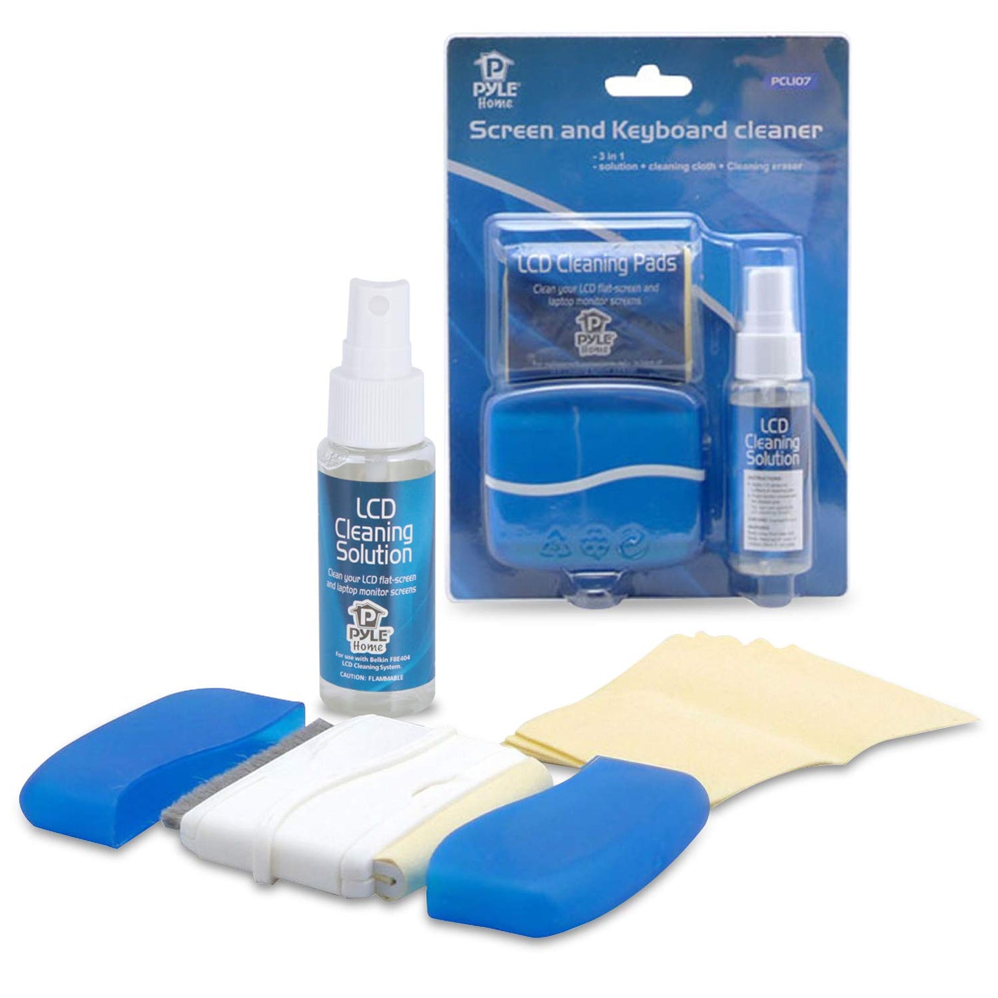 Pyle Home Computer LCD Screen Cleaning Kit-Tool Includes Cleaner Solution Spray, Keyboard Brush, 5 Microfiber Cloth Wipes-Cleans Laptop Surface, Plasma / Flat TV Monitor, Macbook, iPad, iPhone PCL107