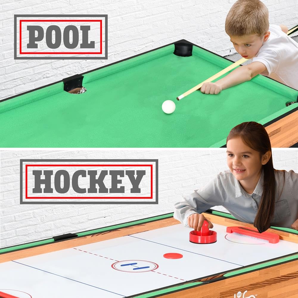 SereneLife 4in1 Multi Game Table, 48” Sports Arcade with Accessories, Ping Pong, Air Hockey, Pool Billiards, Soccer Foosball All in One, for Indoor and Outdoor, Family, Kids and Adults