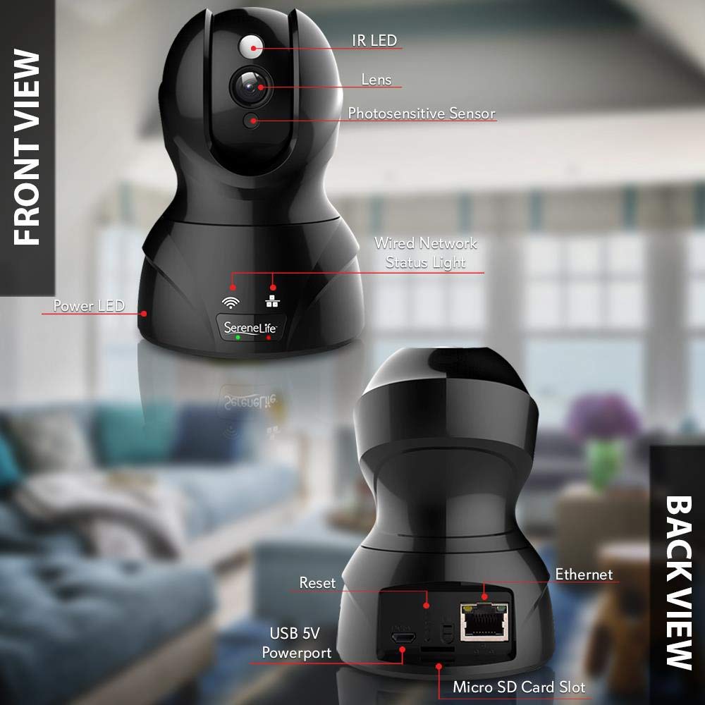 SereneLife Indoor Wireless IP Camera - HD 1080p Network Security Surveillance Home Monitoring w/ Motion Detection, Night Vision, PTZ, 2 Way Audio - iPhone Android Mobile PC WiFi - IPCAMHD82