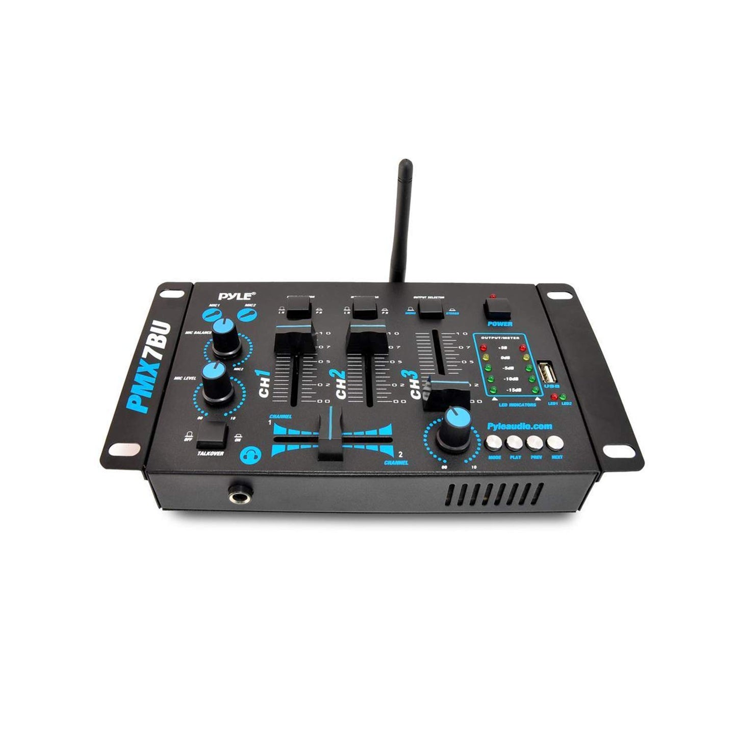 Pyle, 3 Wireless Audio Machine-3 Channel Bluetooth Compatible DJ Controller Sound Mixer System with Mic-Talkover, USB Reader, Dual RCA Phono/Line in, Microphone Input, Headphone Jack PMX7BU
