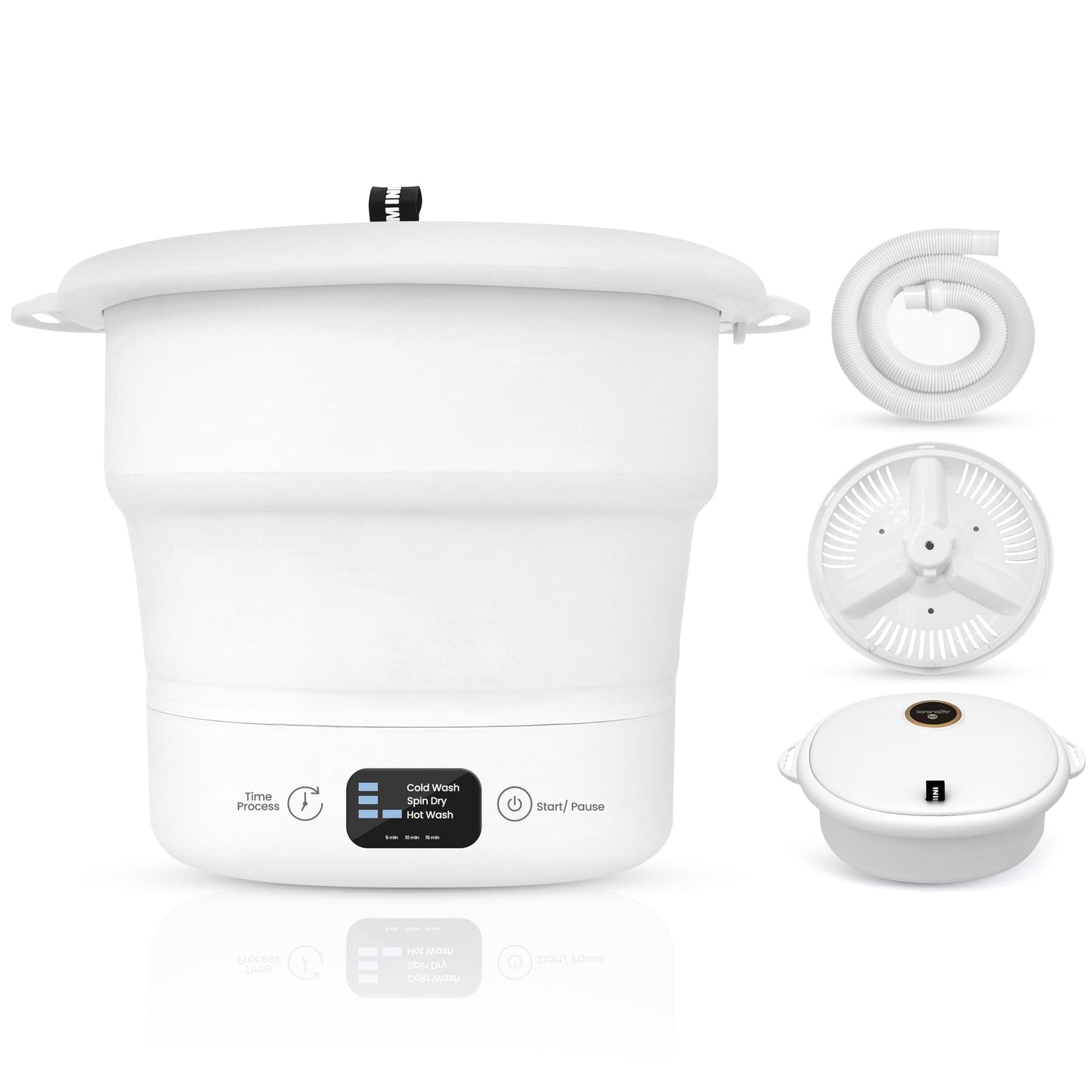 SereneLife Portable Mini Washing Machine – Compact, Foldable Washer for Travel, Dorms, and Camping – Semi-Automatic, Energy-Saving Design – Includes Power Cord & Lid Cover, White