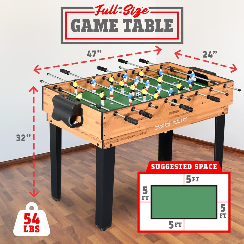 SereneLife 4in1 Multi Game Table, 48” Sports Arcade with Accessories, Ping Pong, Air Hockey, Pool Billiards, Soccer Foosball All in One, for Indoor and Outdoor, Family, Kids and Adults