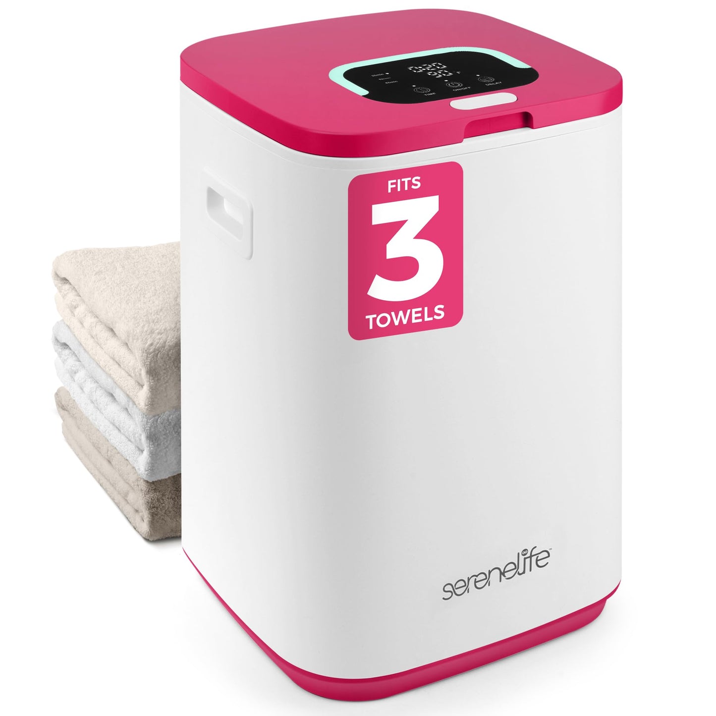 SereneLife SLTLWSQ80 Warmer-23L Capacity Bucket with Timer Function, Fits Up to Two Oversized Towels for Bathroom, Pink