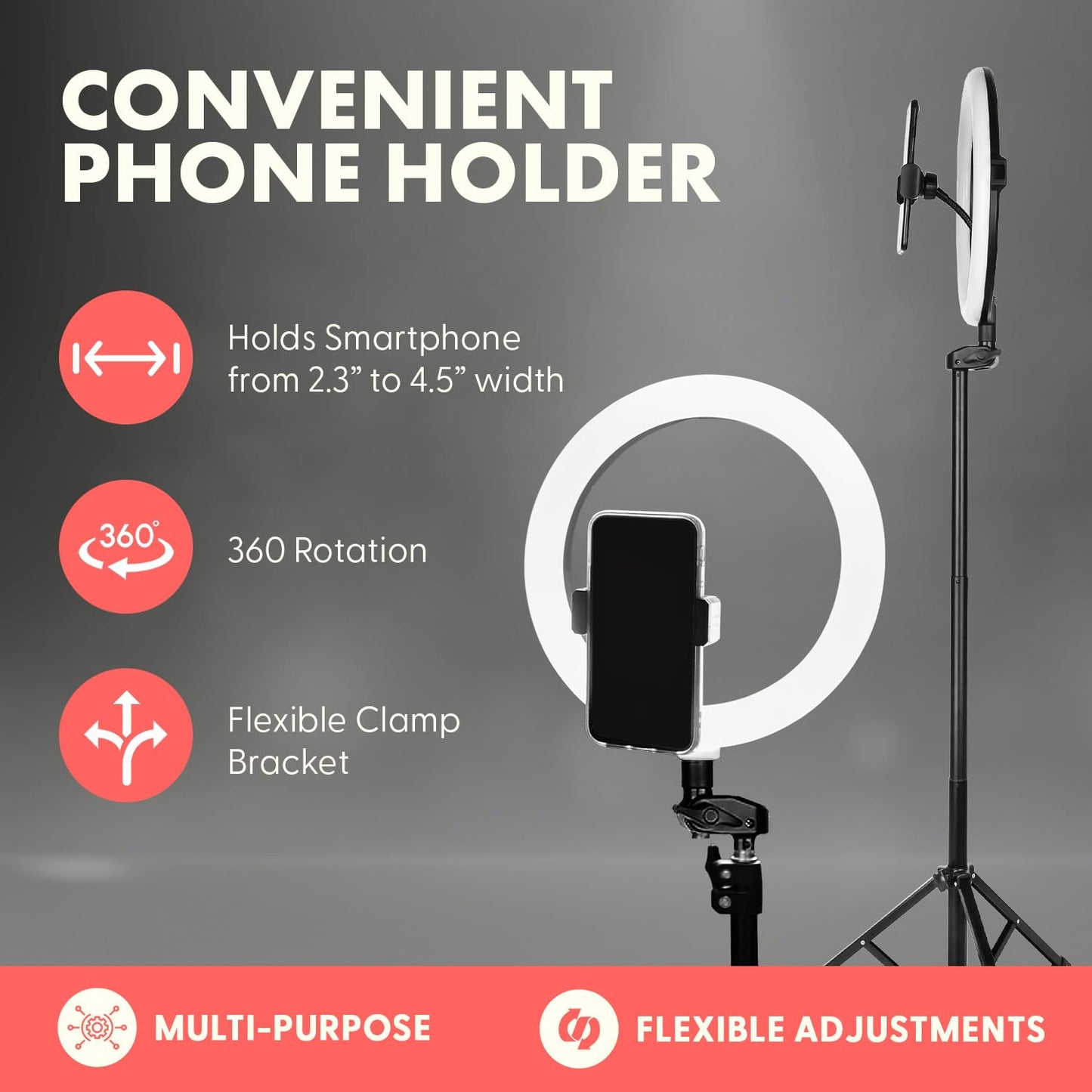 SQUATZ 11’’ LED 12W Selfie Ring Light R11 with Wired Control, Tripod Stand with 6 Sections, Phone Holder, Adjustable Brightness Levels for Influencers, YouTube, TikTok, and Barbers.