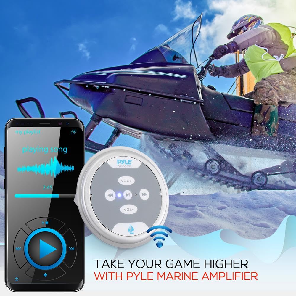 Pyle Waterproof Bluetooth Marine Amplifier Receiver - Weatherproof 2 Channel Wireless Amp for Stereo Speaker with 600 Watt Power, Wired RCA, AUX and MP3 Audio Input Cable, Silver