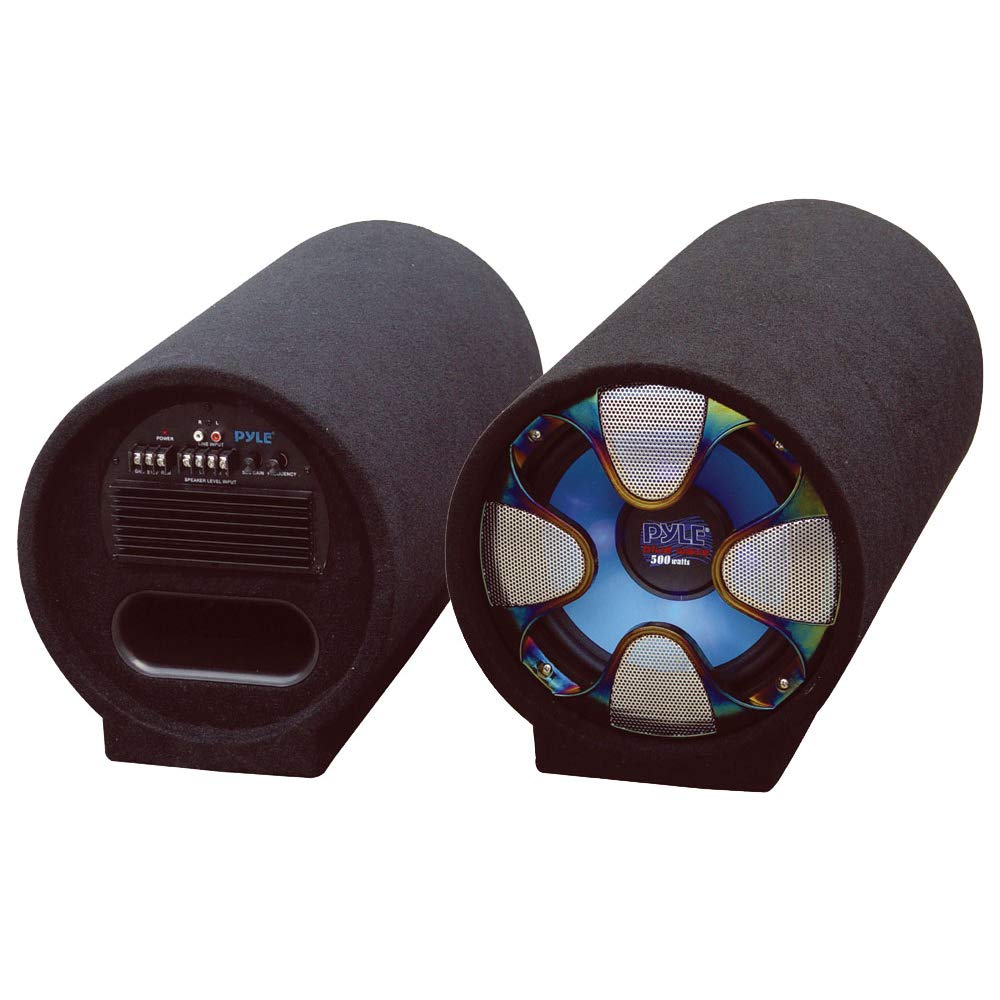 Pyle 8-Inch Carpeted Subwoofer Tube Speaker - 250 Watt High Powered Car Audio Sound Component Speaker Enclosure System w/ 1.5” Aluminum Voice Coil, 4 Ohm, 35Hz-800Hz Frequency, LED, RCA - Pyle PLTAB8