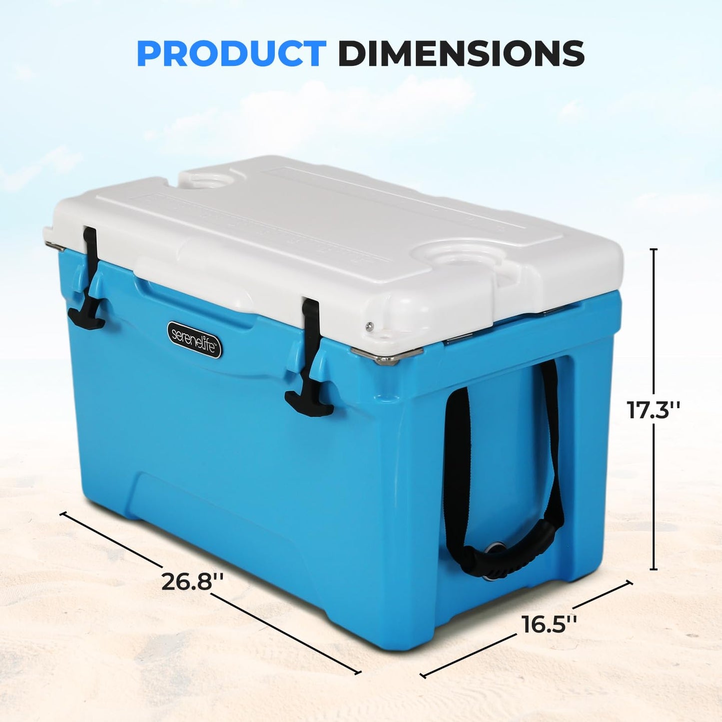 SereneLife Ultra-Tough 50 Quart Rotomolded Cooler Box, Holds Upto 64 Cans, Keeps Ice Up to 5 Days, Heavy-Duty Insulated Portable Ice Chest Box, Ideal for Camping, Beach, and Outdoor Adventures