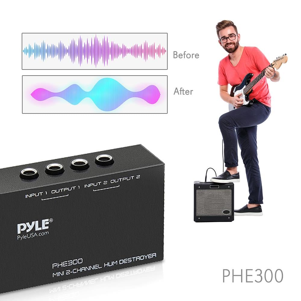 PYLE-PRO Compact Mini Hum Eliminator Box-2 Channel Passive Ground Loop Isolator, Noise Filter, AC Buzz Destroyer, Hum Killer w/ 2 1/4-Inch TRS Input and Output for 2 Mono /1 Stereo Signal