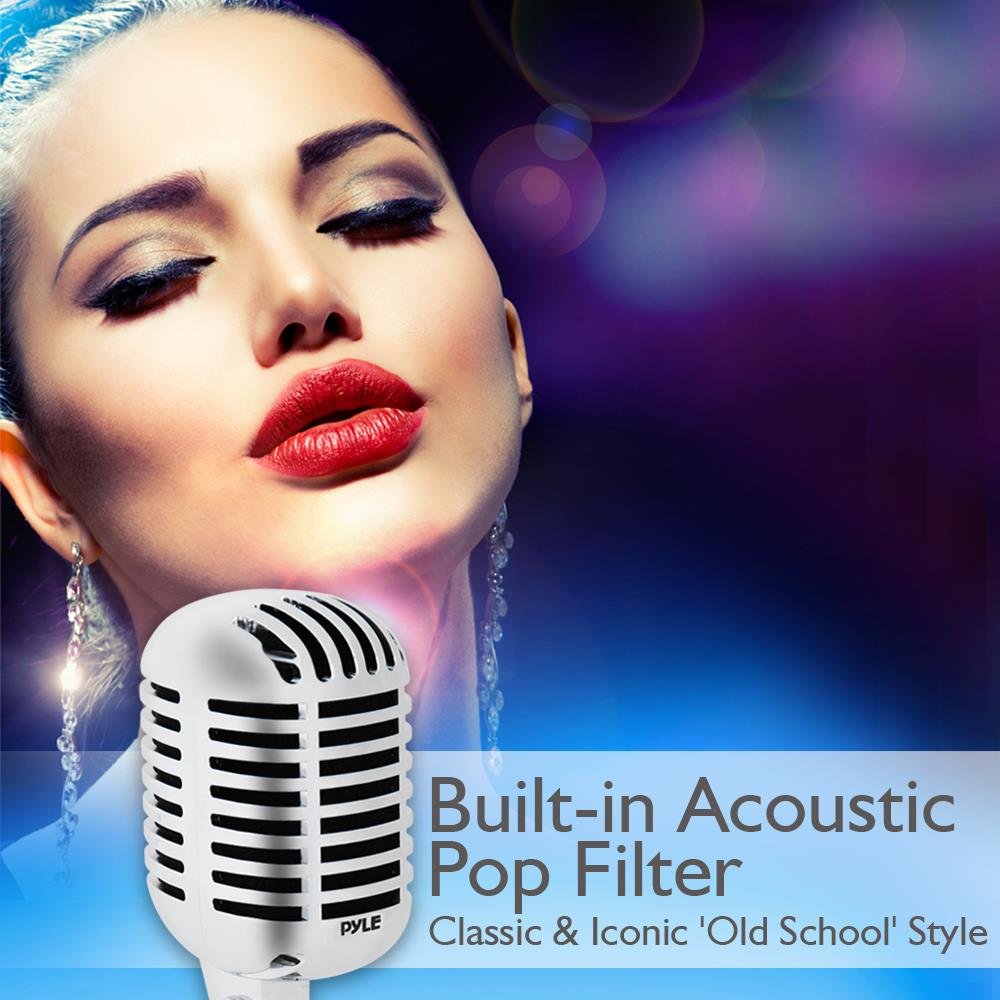 Pyle Classic Retro Dynamic Vocal Microphone - Old Vintage Style Unidirectional Cardioid Mic with XLR Cable - Universal Stand Compatible - Live Performance In Studio Recording - PDMICR42SL (Silver)