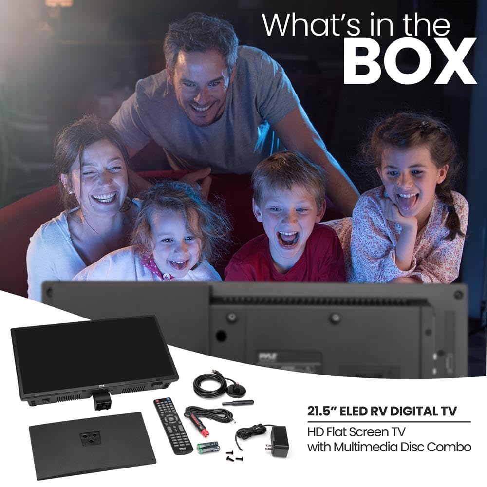 Pyle 21.5 Inch 1080p LED RV Television - Slim Flat Screen Monitor FHD Small TV w/HDMI, RCA, Multimedia Disk/DVD Combo, 12/24 Volt Car Adapter, Wall Mount, Works w/Mac PC, Includes Remote Control
