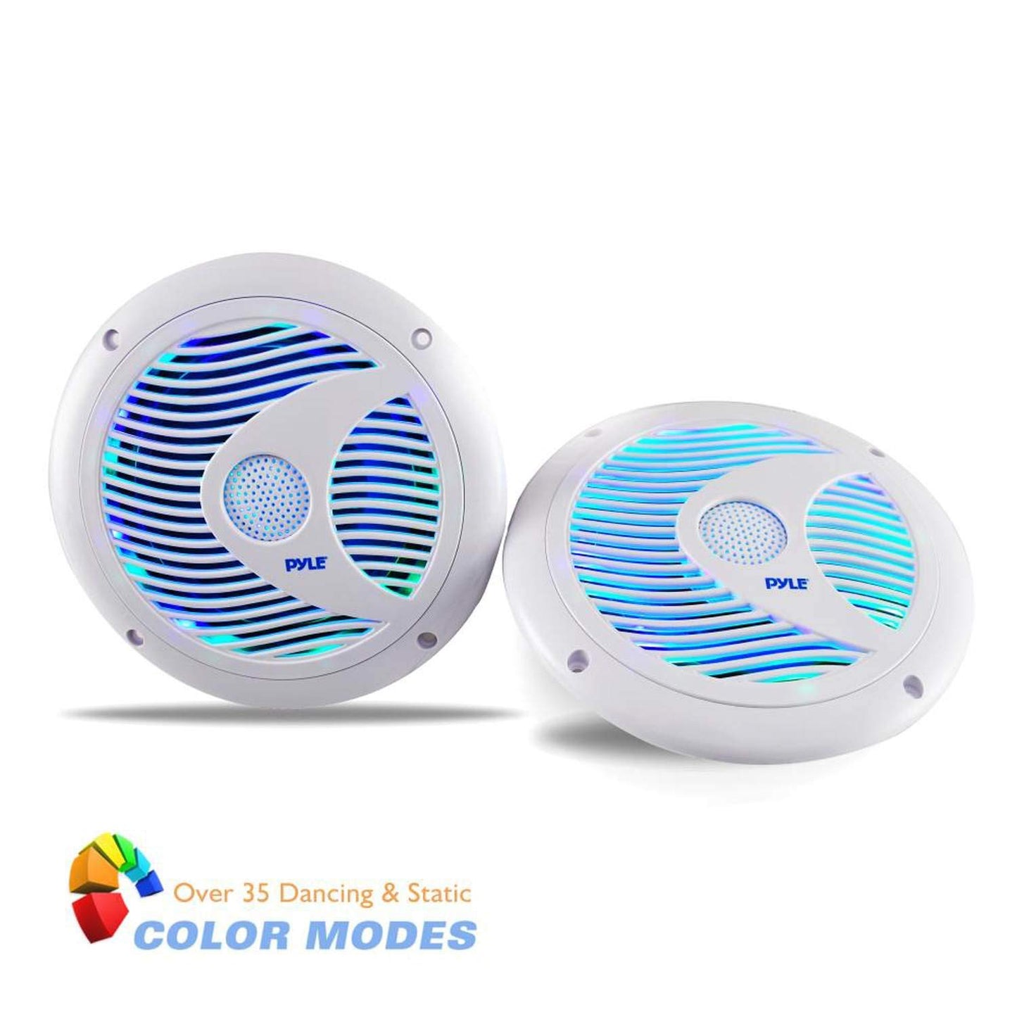 Pyle Marine Speakers, LED Lights, Waterproof, 6.5 Inch, 150 Watt Power, IP44 Grade, Polypropylene Cone, Includes Wiring & Mounting Hardware, Perfect for Marine Vehicles or Automobiles, White