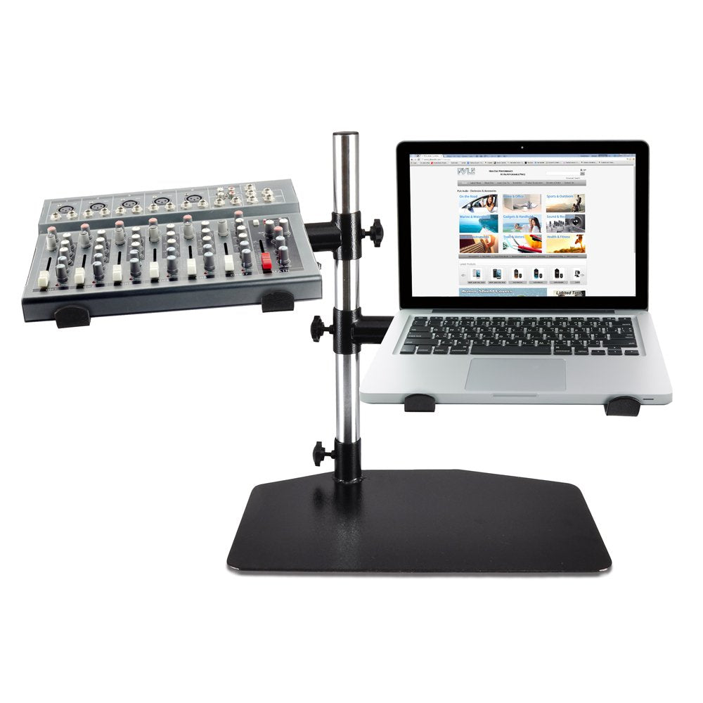 Pyle Portable Dual Laptop Stand - Standing Table Holder with Bracket Arms, Adjustable Height and Ergonomic Design for DJ Mixer, Sound Equipment, Workstation, Gaming and Home Use - PLPTS45