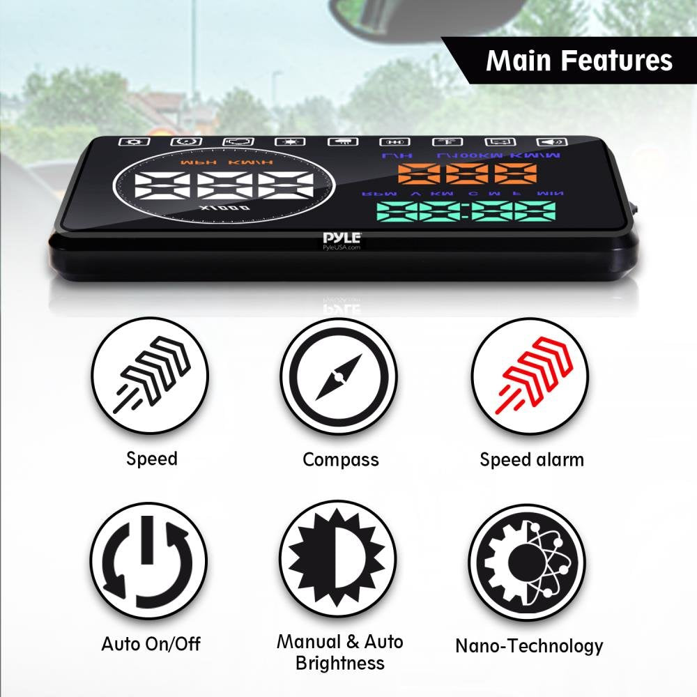 Pyle Universal 5.5’’ Car HUD Head-Up Display Windshield Screen Projector Vehicle Speed & Diagnostic Monitor System Plug & Play OBD2/EUOBD Water Temp, Voltage, Fuel Indications & More (PHUD18OBD)
