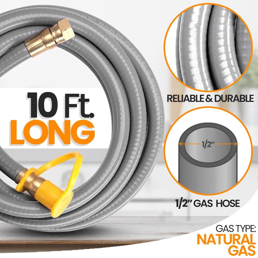 SereneLifeHome Natural Gas Hose, with Conversion Kit and Quick Connect Fittings, Works with Models SLFPBAL, SLFPLG9, SLFPCN56, SLFPCN42, and SLCNX76