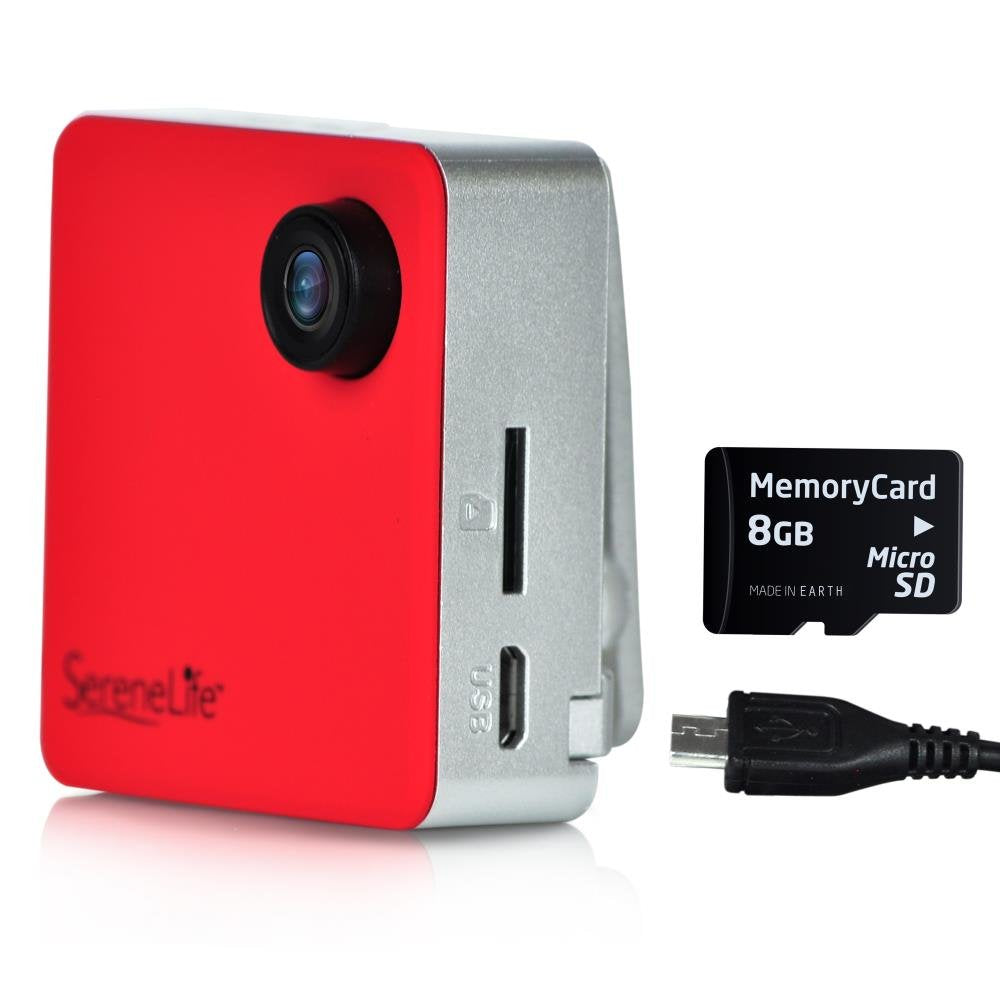 SereneLife Clip-on Wearable Camera 1080p Full HD with Built-in Wi-Fi, Ideal for Classroom to Record the Lecture, Sports, Jogging, Cycling, Hiking, Fishing, and Camping. (SLBCM18RD)