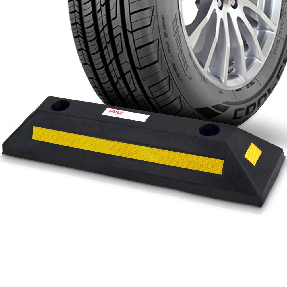 Pyle Curb Garage Vehicle Floor Stopper for Parking Safety 1PC Heavy Duty Rubber Parking Lot Driveway Stopper, For Car Vans Trucks Tire Wheel Guide Block Protect Bumper- Pyle PCRSTP11