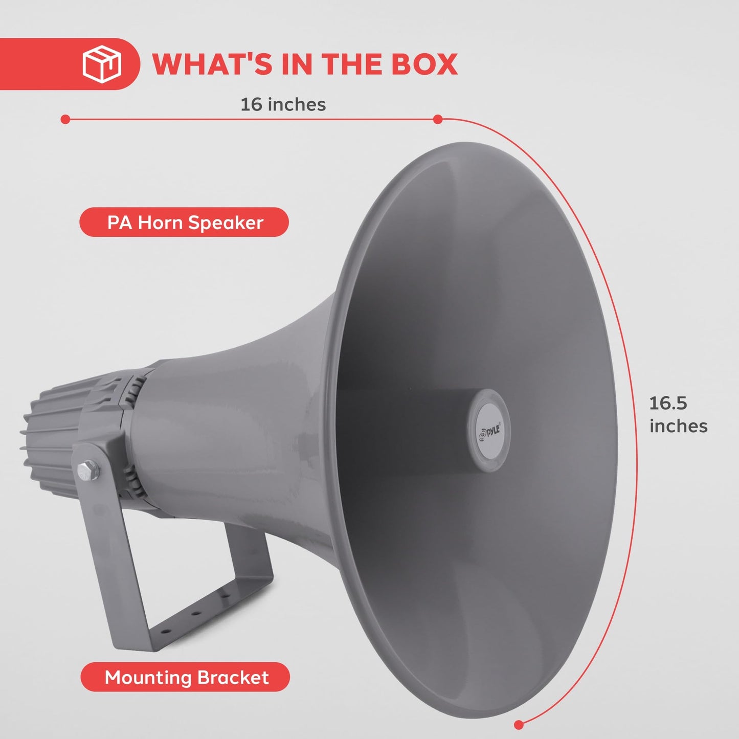 Pyle 80W Outdoor PA Horn Speaker with Aluminum Housing -16 Ohm 70V/100V Transformer Tapping 400Hz–5KHz Frequency,Includes Mounting Bracket,Compact & Lightweight,Perfect for Indoor/Outdoor use,Grey