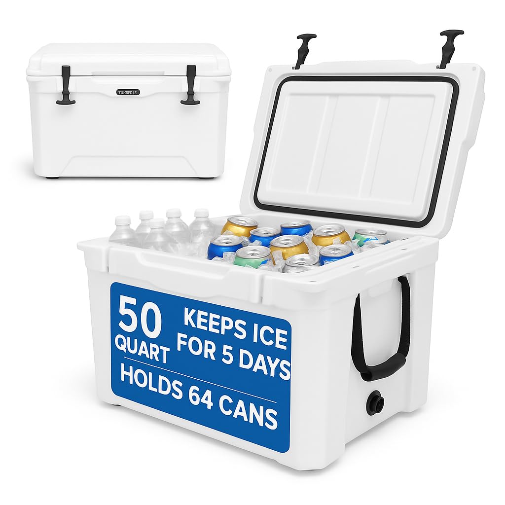 SereneLife Ultra-Tough 50 Quart Rotomolded Cooler Box, Holds Upto 64 Cans, Keeps Ice Up to 5 Days, Heavy-Duty Insulated Portable Ice Chest Box, Ideal for Camping, Beach, and Outdoor Adventures