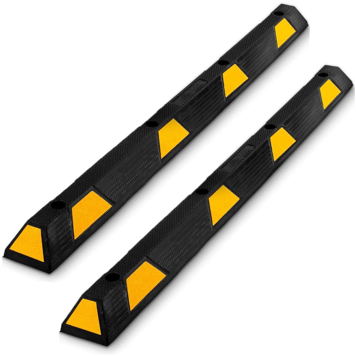 Pyle 72 Inch Heavy Duty Vehicle Rubber Car Parking Wheel Guide Stopper for Driveways, Parking Lot Spots, and Garages, Pack of 2, Black