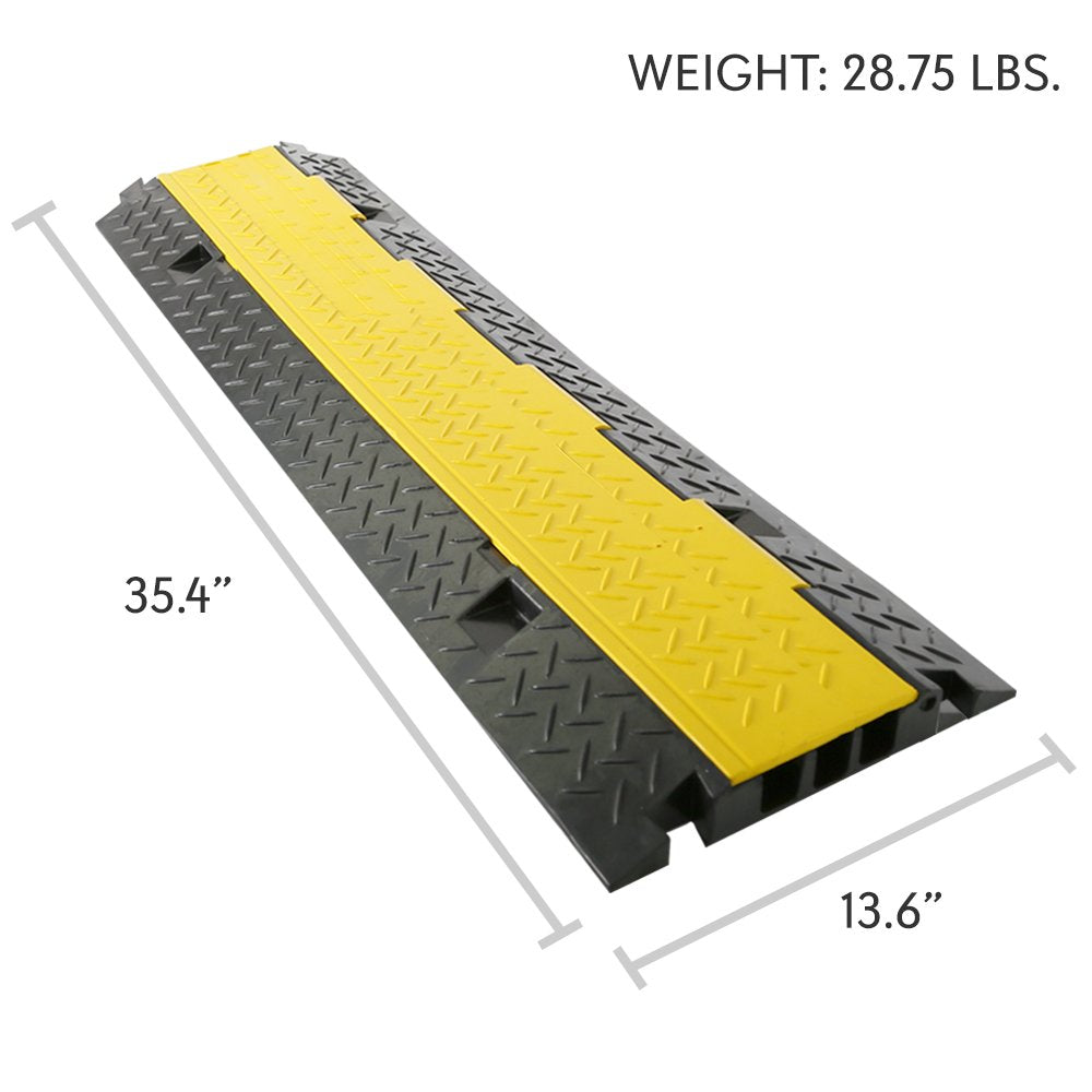 Pyle Durable Cable Protective Ramp Cover - Supports 33000lbs Three Channel Heavy Duty Cord Protection w/ Flip-Open Top Cover, 35.4” x 13.6” x 1.96” Cable Concealer for Indoor Outdoor Use PCBLCO105