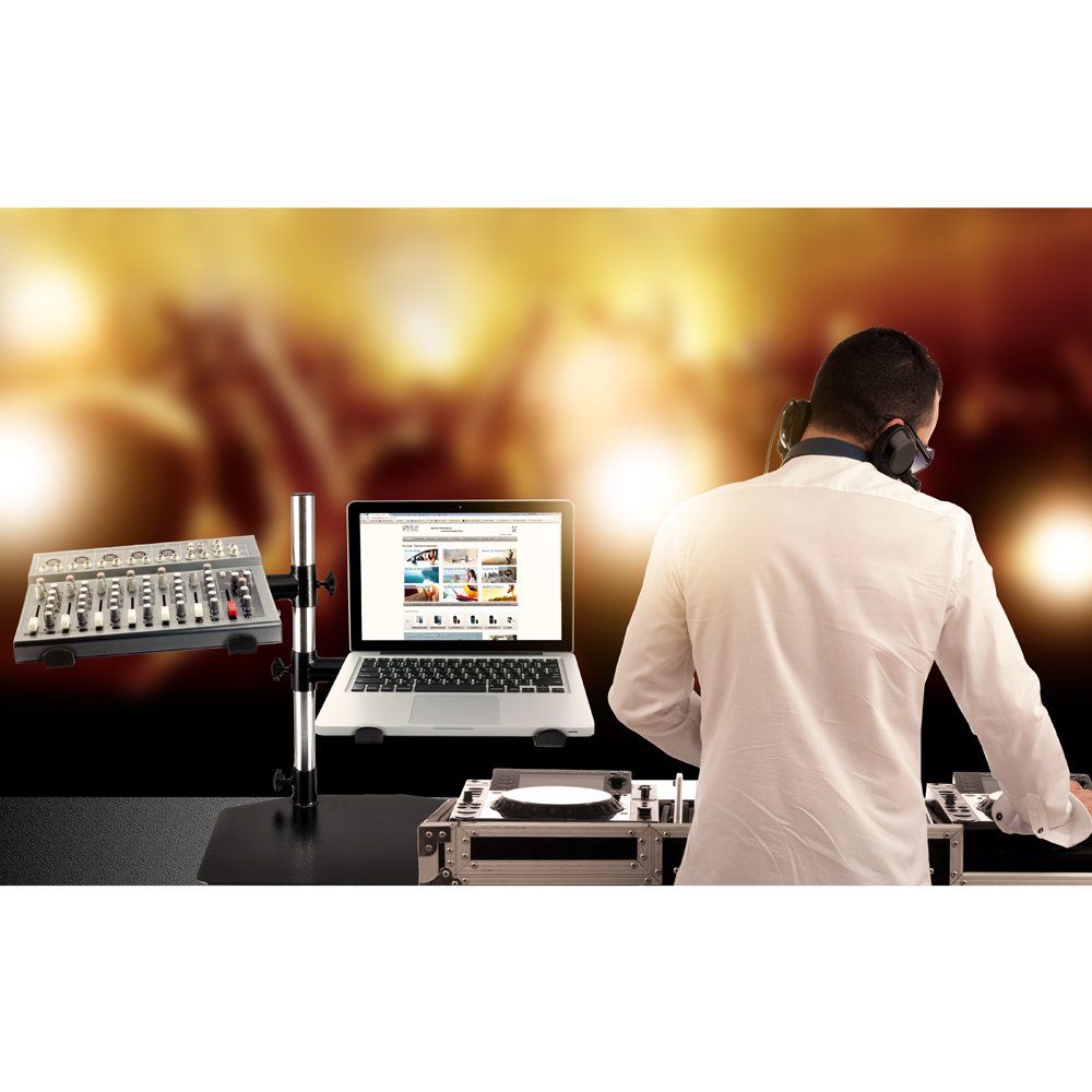 Pyle Portable Dual Laptop Stand - Standing Table Holder with Bracket Arms, Adjustable Height and Ergonomic Design for DJ Mixer, Sound Equipment, Workstation, Gaming and Home Use - PLPTS45