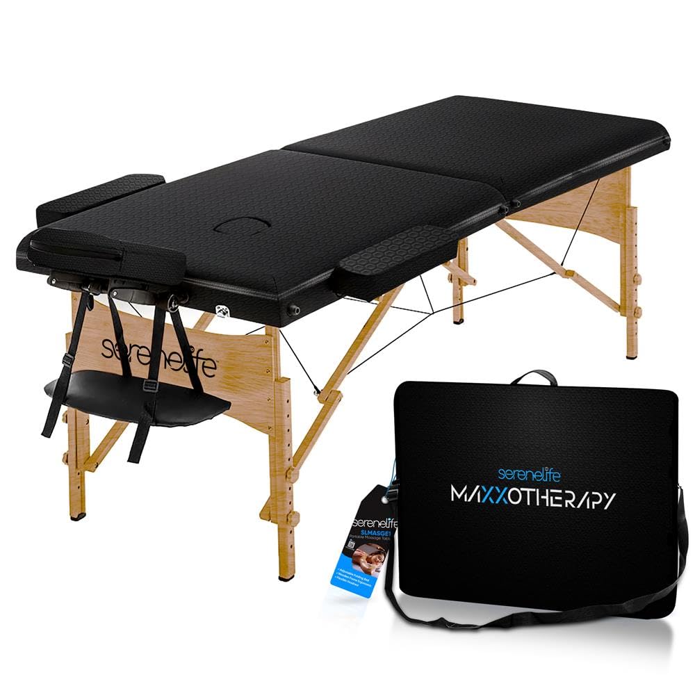 SereneLife Portable Massage Table, Professional Adjustable Folding 3 Sections Massage Bed with Carrying Bag, Lash Bed Ideal for Beauty Salon, Physical Therapy, Tattoo Parlor, Spa & Facial Treatment