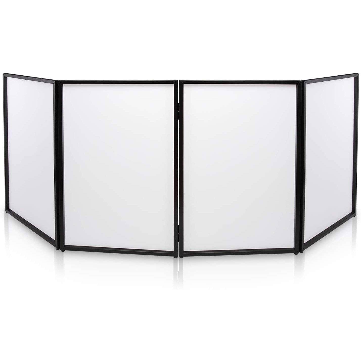 Pyle DJ Booth Foldable Cover Screen - Portable Event Facade Front Board Video Light Projector Display Scrim Panel with Folding Steel Frame Panel Stand, Stretchable Lycra Spandex - PDJFAC10 (White)