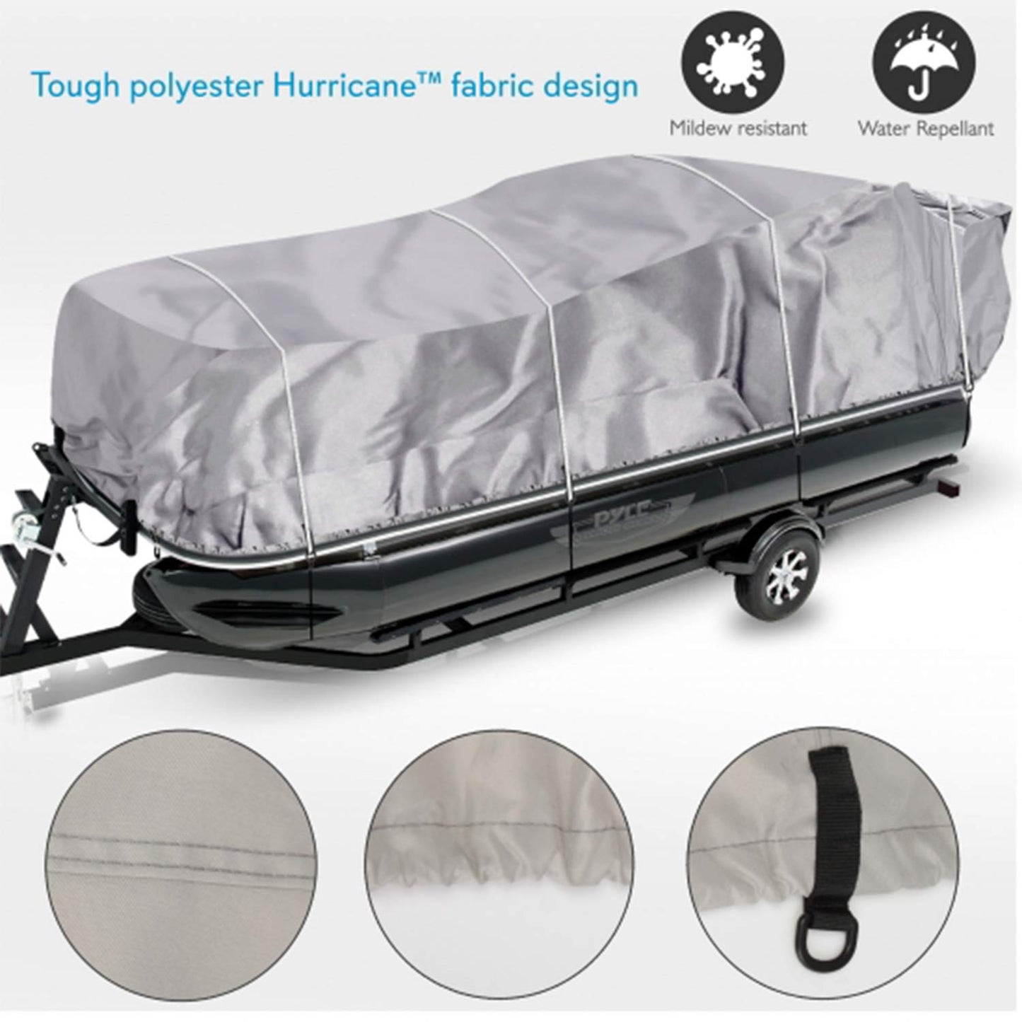 Pyle Universal Boat Adjustable Storage Cover - 25'-28'L to 96” Pontoon Boats Protection Custom Heavy Duty Waterproof Polyester Fabric, Snap Strap, Elastic Cord, Bag